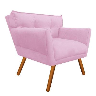Poltrona Anitta Suede Rosa Bebê Pés Palito Castanho D´rossi