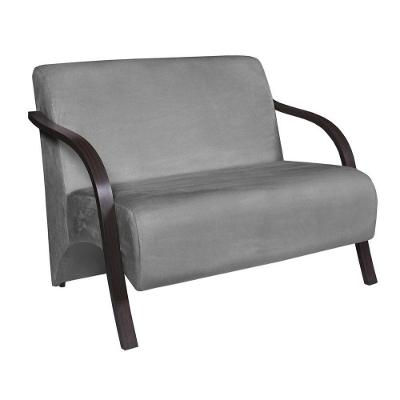 Poltrona 2 Lugares Vênus D Salla Suede Braço Madeira Cinza