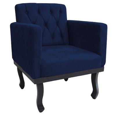 Poltrona Classic Pés Luís Xv Suede Azul Marinho Adj Decor