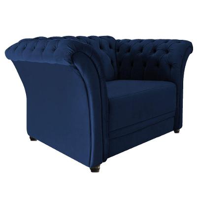 Poltrona Decorativa Chesterfield Sofia Suede Azul Marinho