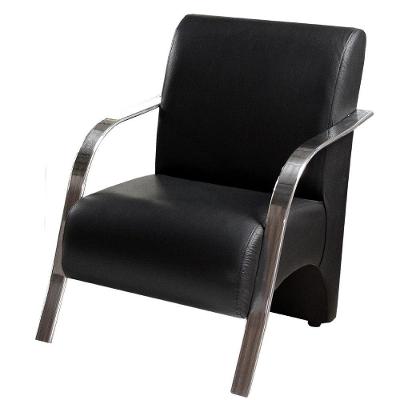 Poltrona Decorativa Preta Braços Alumínio Courino Preto