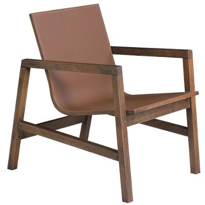 Poltrona Decorativa Sala de Estar Eden com Couro Madeira Maciça Rustic Brown Gran Belo
