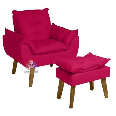 Poltrona e Puff Opala Suede Vermelho Smf Decor