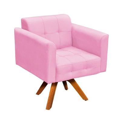 Poltrona Giratória Elisa Suede Rosa Bebê Base Madeira