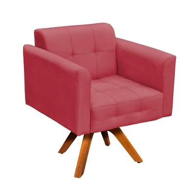 Poltrona Giratória Elisa Suede Rose Base Madeira D´rossi