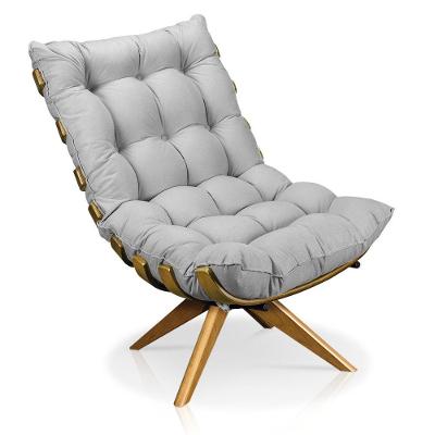 Poltrona Giratória Costela Suede Cinza Base Madeira
