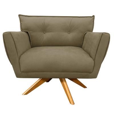Poltrona Giratória Anitta Suede Base Madeira Marrom Rato
