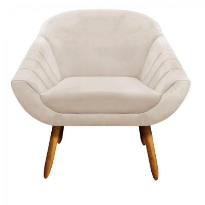 Poltrona Giovana Suede Bege Pés Palito Castanho D´rossi