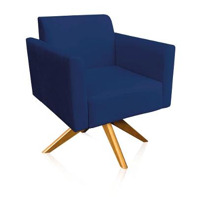 Poltrona Marisa Suede Base Madeira Azul Marinho
