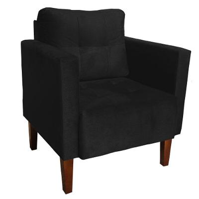 Poltrona Lívia Suede Preto Pés Chanfrado Drossi
