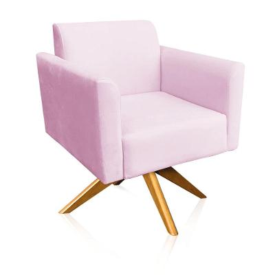 Poltrona Marisa Suede Base Madeira Rosa Bebê