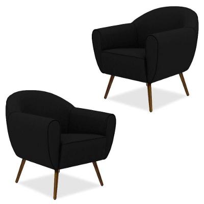 Kit 02 Poltronas Com Pés Palito Nina D02 Corano Preto C-05