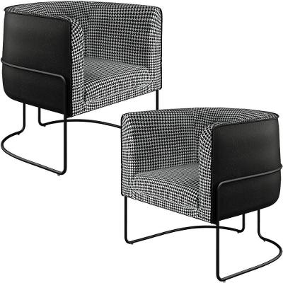 Kit 02 Poltronas Base Aço Preto Corano Preto