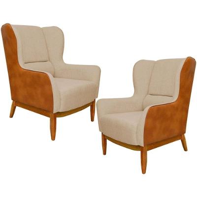 Kit 02 Poltronas Milena D02 Bege C-129 Marrom