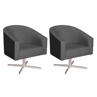 Kit 02 Poltronas Luiza Base Giratória De Metal Factor Preto E Linho Cinza Escuro