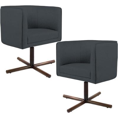 Kit 02 Poltronas Giratória Base X Veludo Cinza C-317