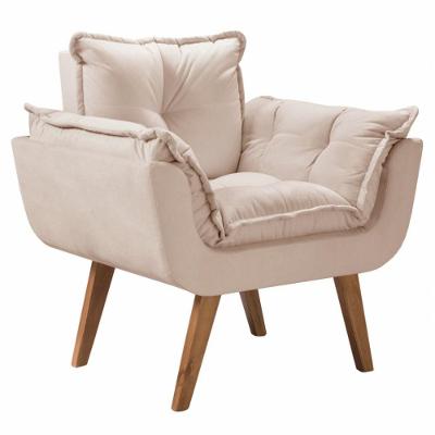 Poltrona Opalla Suede Bege 1 Lugar Base Palito Tecido Bege