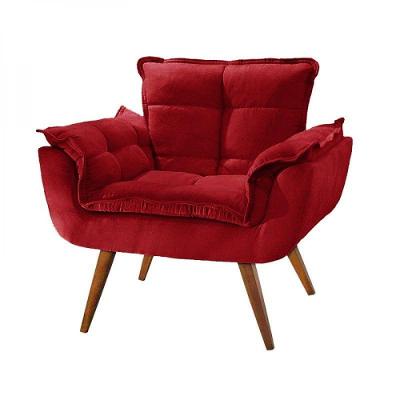 Poltrona Opalla Vermelha 1 Lugar Base Palito Imbuia Vermelho