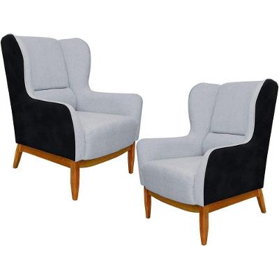 Kit 02 Poltronas Milena D02 Cinza D-315 Preto