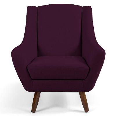 Poltrona Pés de Madeira Naomi Veludo Roxo Grape