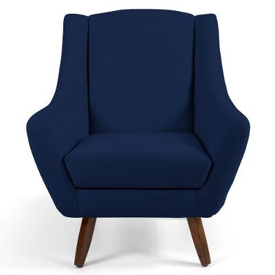 Poltrona Decorativa Sala de Estar Pés de Madeira Naomi Veludo Azul Oxford Gran Belo