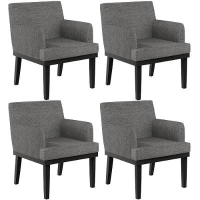 Kit 04 Poltronas Decorativas Sala De Estar Base Preto Beatriz W01 Linho Cinza Escuro - Lyam Decor
