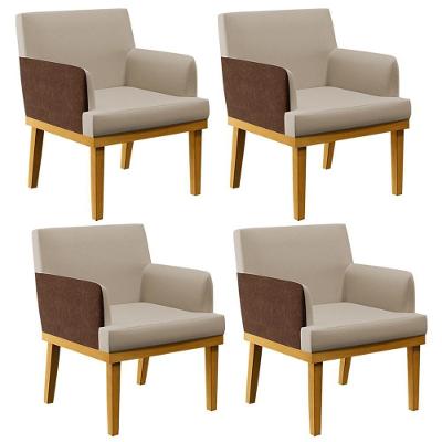 Kit 04 Poltronas Base Mel Linho Bege Couríssimo Marrom