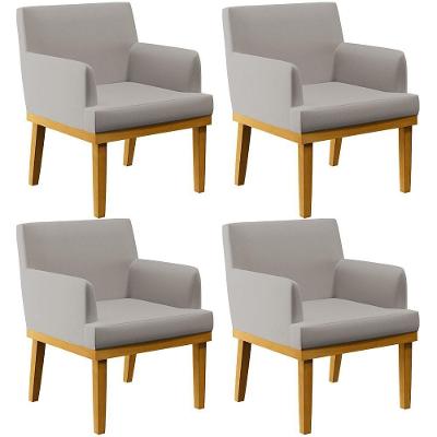 Kit 04 Poltronas Decorativas Sala De Estar Base Mel Beatriz W01 Linho Bege - Lyam Decor