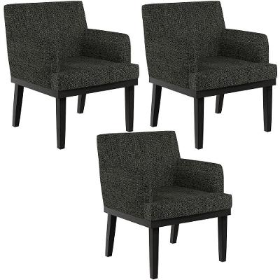 Kit 03 Poltronas Decorativas Sala De Estar Base Preto Beatriz W01 Linho Chumbo - Lyam Decor