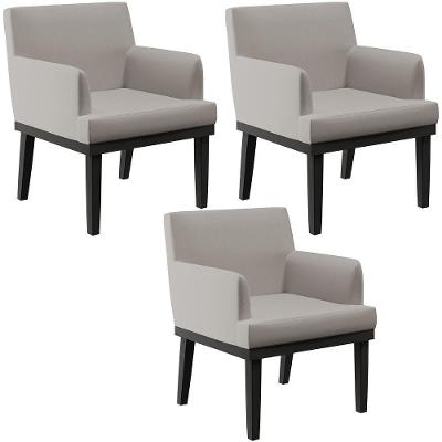 Kit 03 Poltronas Decorativas Sala De Estar Base Preto Beatriz W01 Linho Bege - Lyam Decor