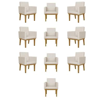 Kit 12 Cadeiras Poltrona Com Base Recepção Courino Bege