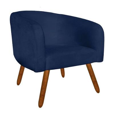 Poltrona Stella Suede Azul Marinho Pés Palito Castanho