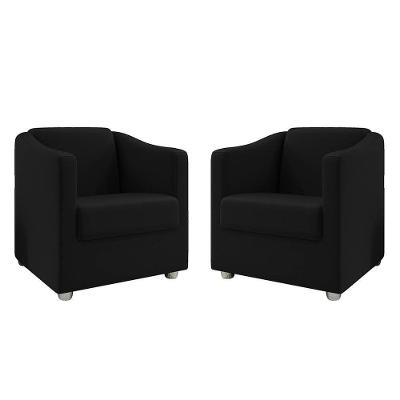 Kit 2 Poltronas Ana Suede Preto Pés Cromado Pallazio