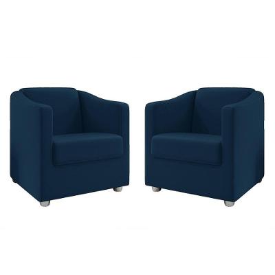 Kit 2 Poltronas Ana Suede Pés Cromado Azul Marinho