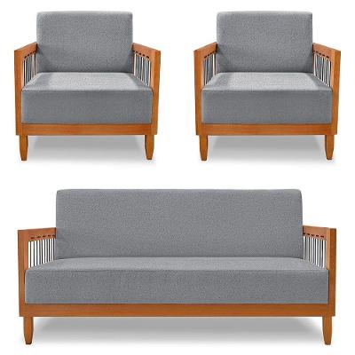 Kit 2 Poltronas E Sofá Living 2 Lugares Marilia 1,60m Linho Base Em Madeira Castanho - Pallazio Cor Grafite