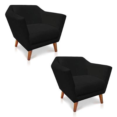 Kit 2 Poltronas Decorativa Pérsia Suede Pés Chanfrado Castanho - Pallazio Cor Preto