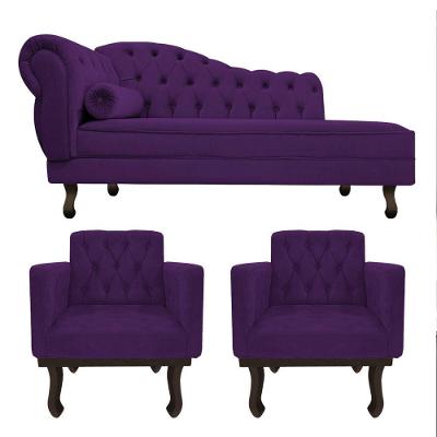 Kit Diva Recamier Diana 185Cm Lado Direito E 02 Poltronas Classic Suede Roxo