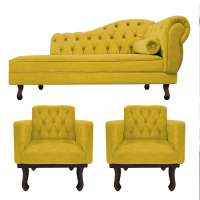 Kit Diva Recamier Diana 160Cm Lado Esquerdo E 02 Poltronas Classic Suede Amarelo