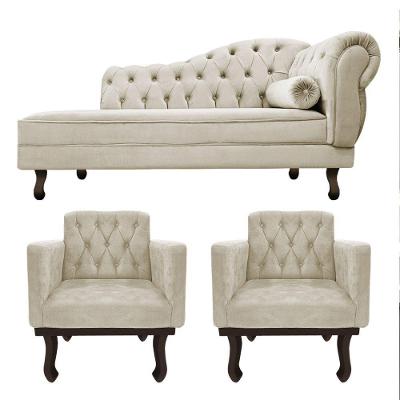 Kit Diva Recamier Diana 160Cm Lado Esquerdo E 02 Poltronas Classic Linho Bege