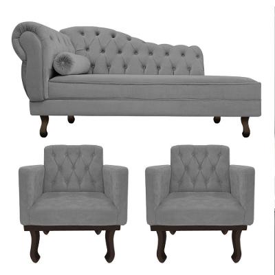 Kit Diva Recamier Diana 185Cm Lado Direito E 02 Poltronas Classic Suede Cinza