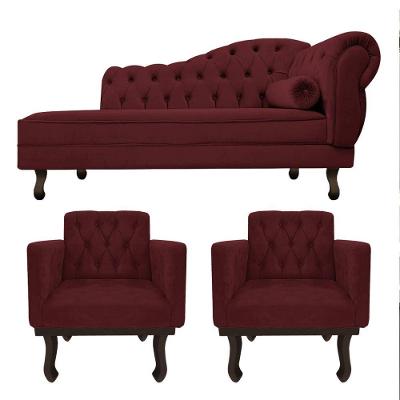 Kit Diva Recamier Diana 160Cm Lado Esquerdo E 02 Poltronas Classic Suede Bordô