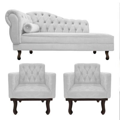 Kit Diva Recamier Diana 160Cm Lado Direito E 02 Poltronas Classic Suede Branco