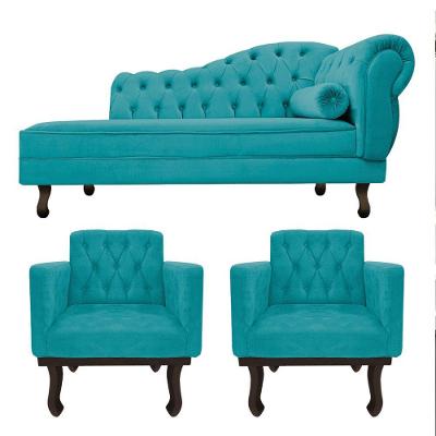 Kit Diva Recamier Diana 140Cm Lado Esquerdo E 02 Poltronas Classic Suede Azul Turquesa