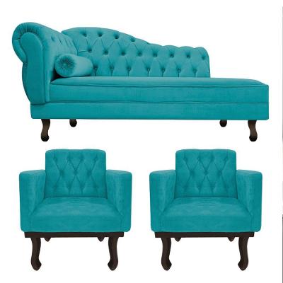 Kit Diva Recamier Diana 160Cm Lado Direito E 02 Poltronas Classic Suede Azul Turquesa
