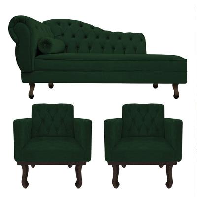 Kit Diva Recamier Diana 160Cm Lado Direito E 02 Poltronas Classic Suede Verde