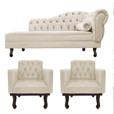 Kit Diva Recamier Diana 160Cm Lado Esquerdo E 02 Poltronas Classic Suede Bege