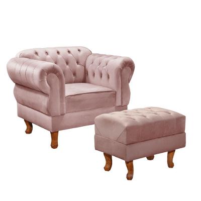 Kit Poltrona E Puff Chesterfield Elisabeth Encanto Veludo Rosa