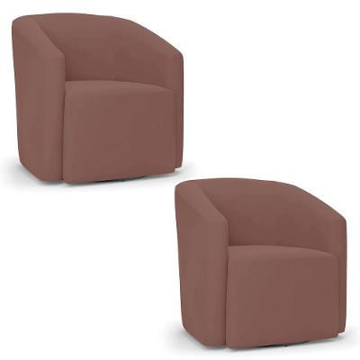 Kit 2 Poltronas Stella Max Veludo Base Giratória - D'rossi Cor Rose