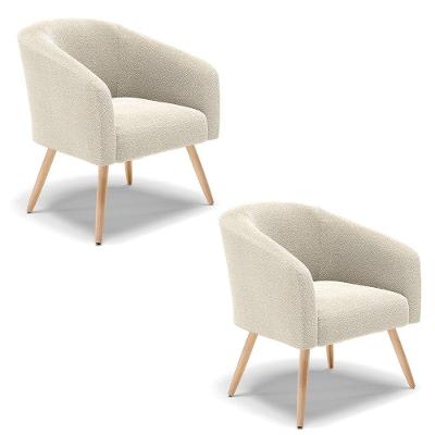 Kit 2 Poltronas Stella Bouclê Bege Pés Palito Natural - D'rossi