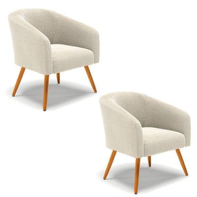 Kit 2 Poltronas Stella Bouclê Pés Palito Castanho - D'rossi Cor Bege